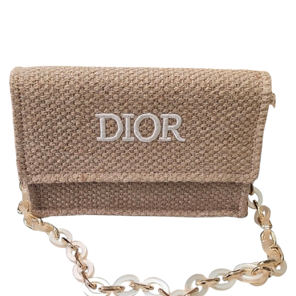 Sold - Dior Beige Woven Clutch with Chain Strap
